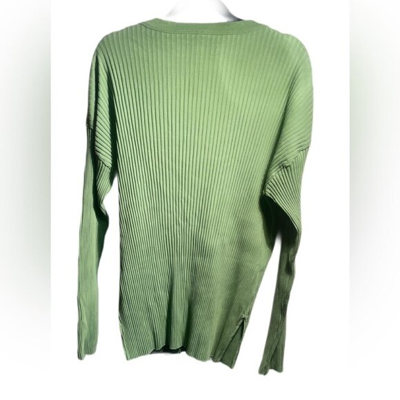 KOTN Olive Ribbed Crewneck long sleeve Cotton Trendy Stylish Comfy Sweater M - Picture 3 of 4
